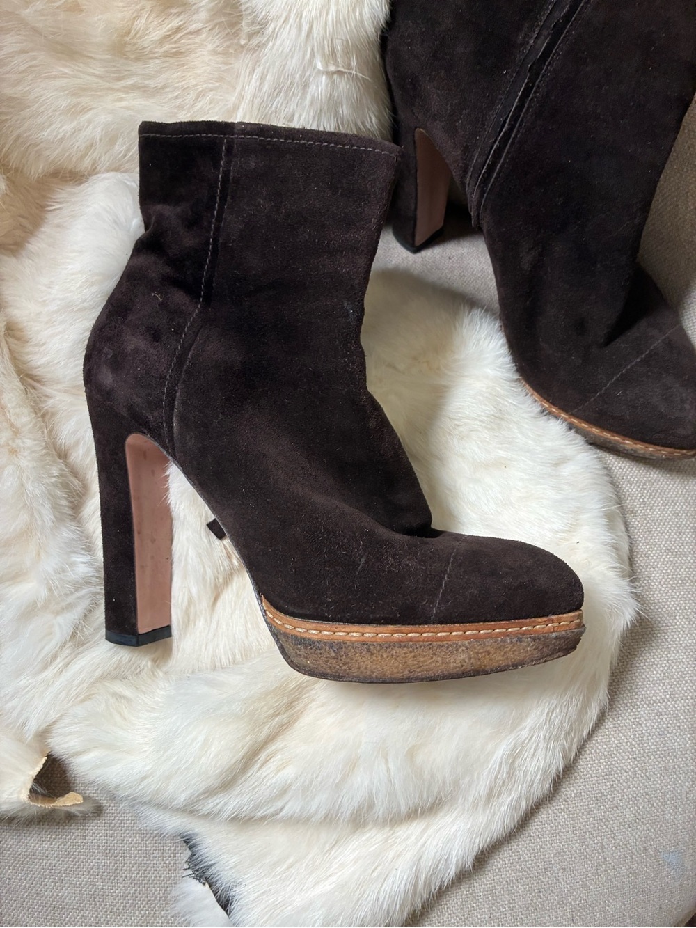 PRADA Dark Brown Suede high heel Ankle Boots